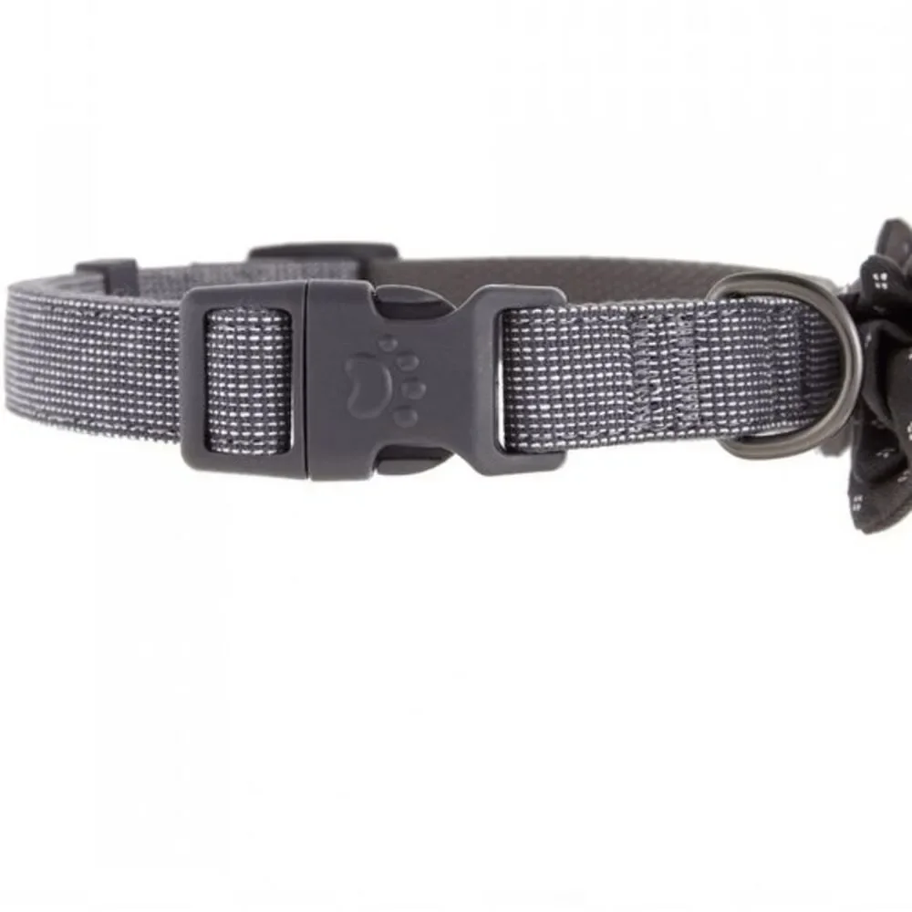 Top Paw Bow Tie Adjustable Gray Dog‎ Collar Size Large D-Ring Fashion Event